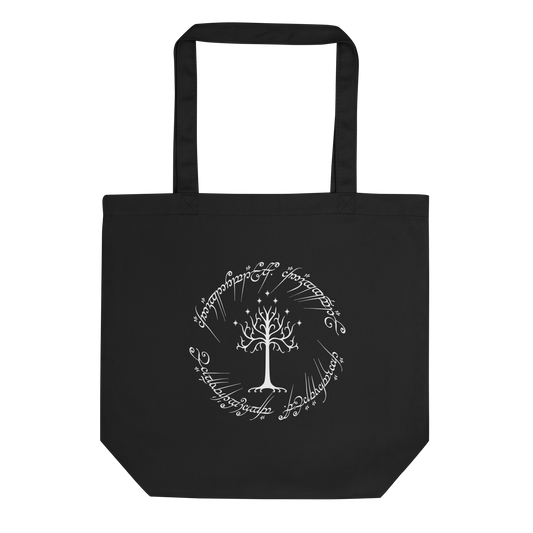 Lord Of The Rings Tree Of Gondor and One Ring Inscription Eco Tote Bag (White Edition)