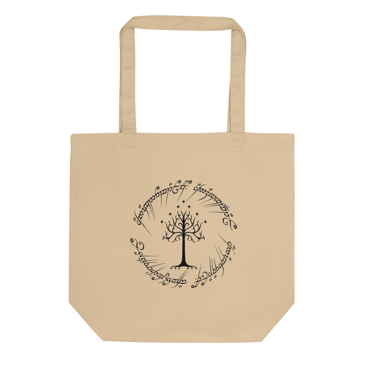 Lord Of The Rings Tree Of Gondor and One Ring Inscription Eco Tote Bag (Black Edition)