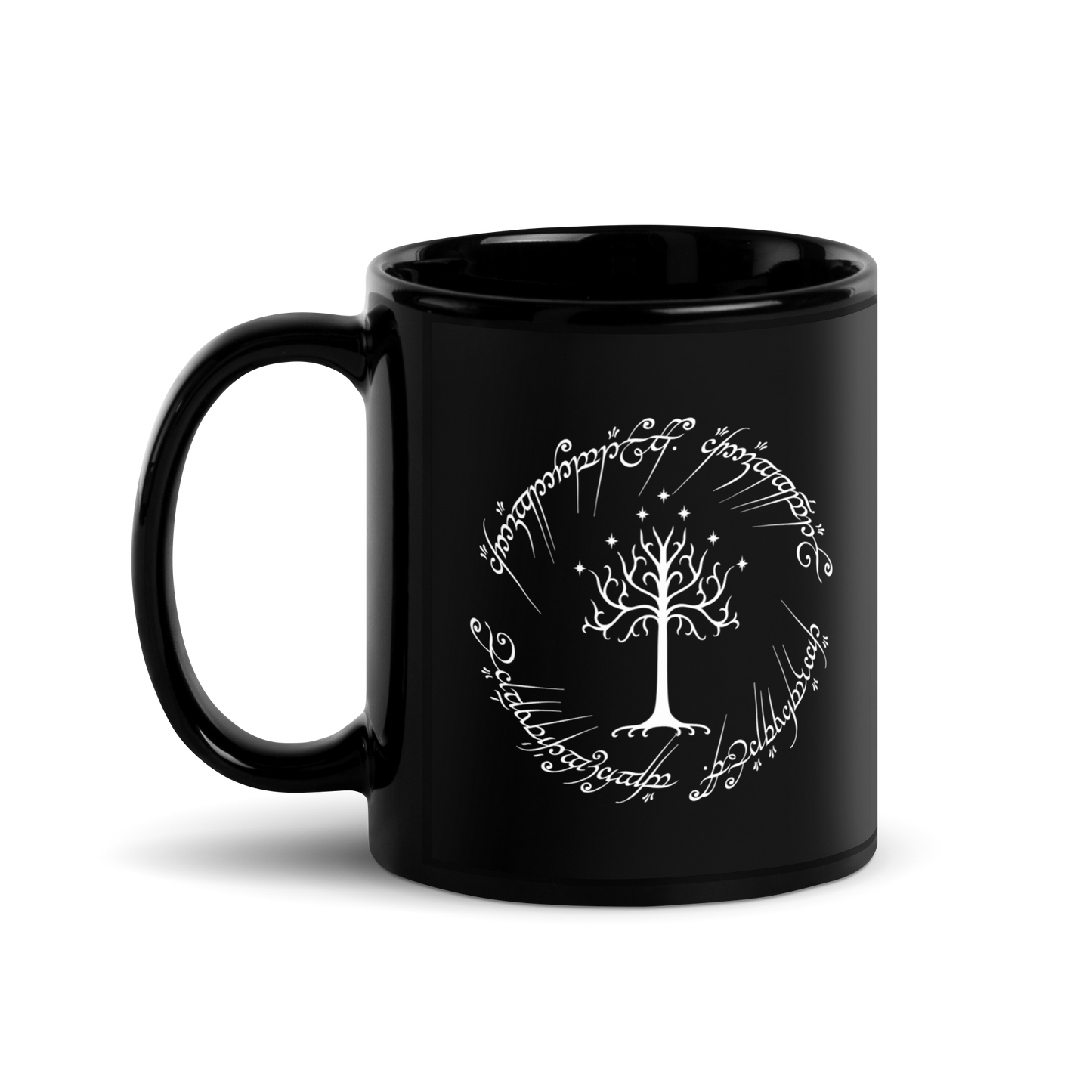 Lord Of The Rings Tree Of Gondor and One Ring Inscription Black Mug