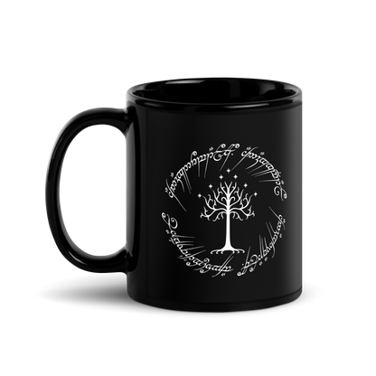 Lord Of The Rings Tree Of Gondor and One Ring Inscription Black Mug