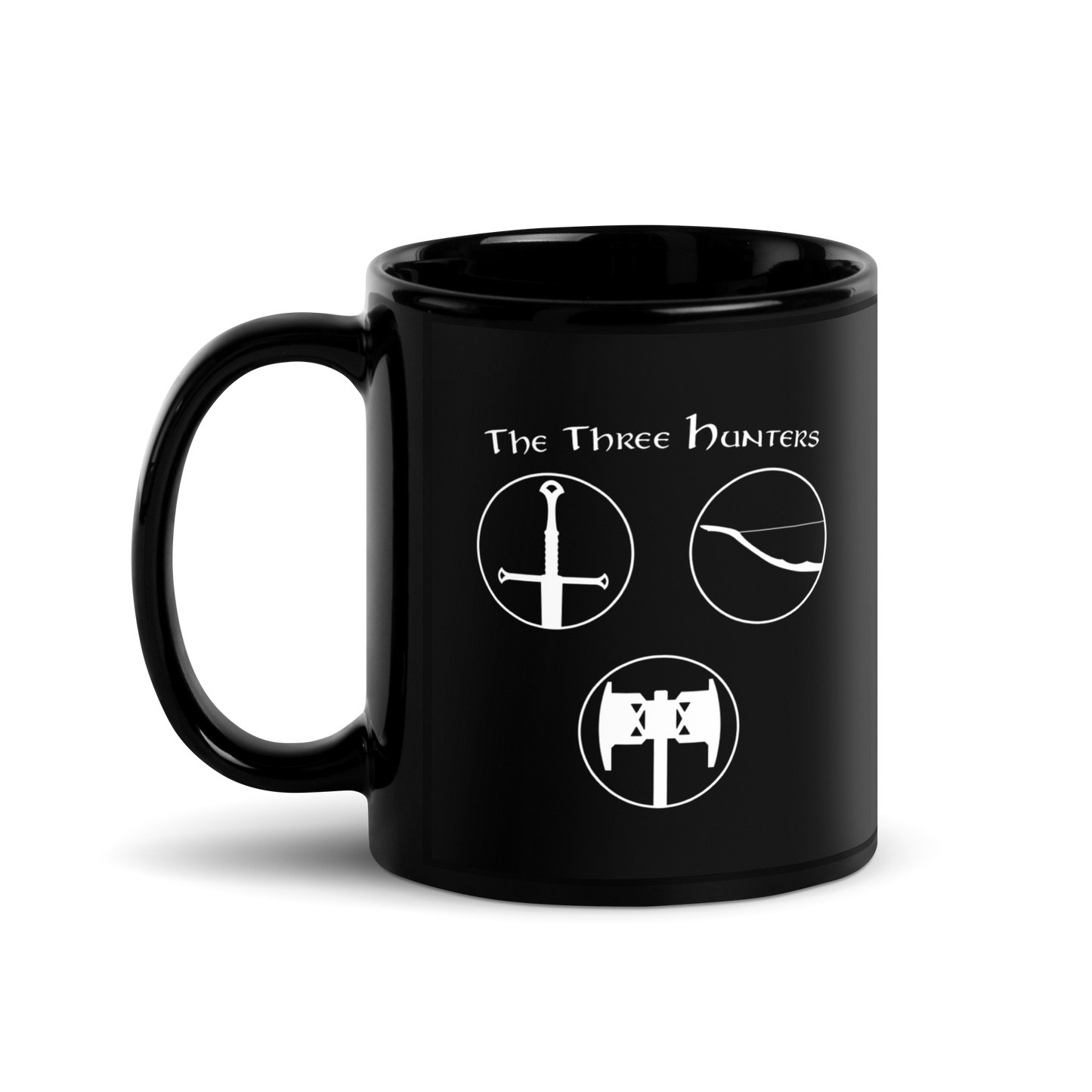 The Three Hunters Black Mug