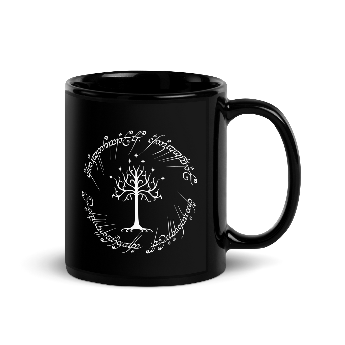 Lord Of The Rings Tree Of Gondor and One Ring Inscription Black Mug