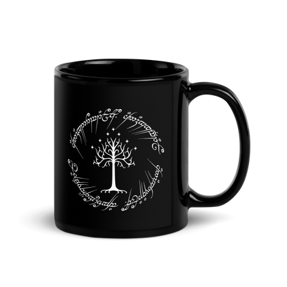 Lord Of The Rings Tree Of Gondor and One Ring Inscription Black Mug