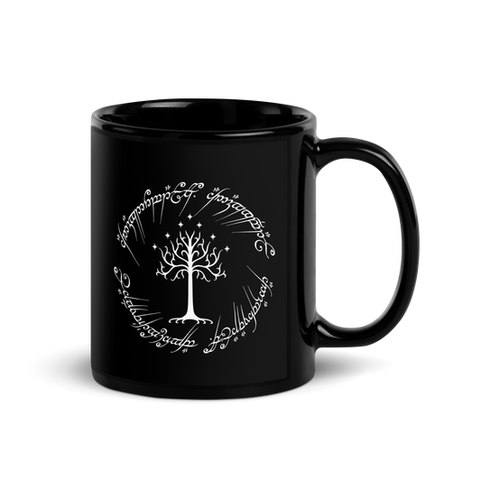 Lord Of The Rings Tree Of Gondor and One Ring Inscription Black Mug