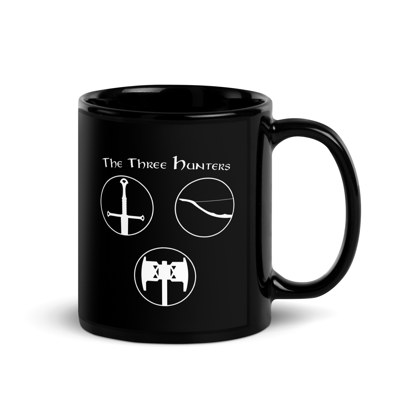 The Three Hunters Black Mug