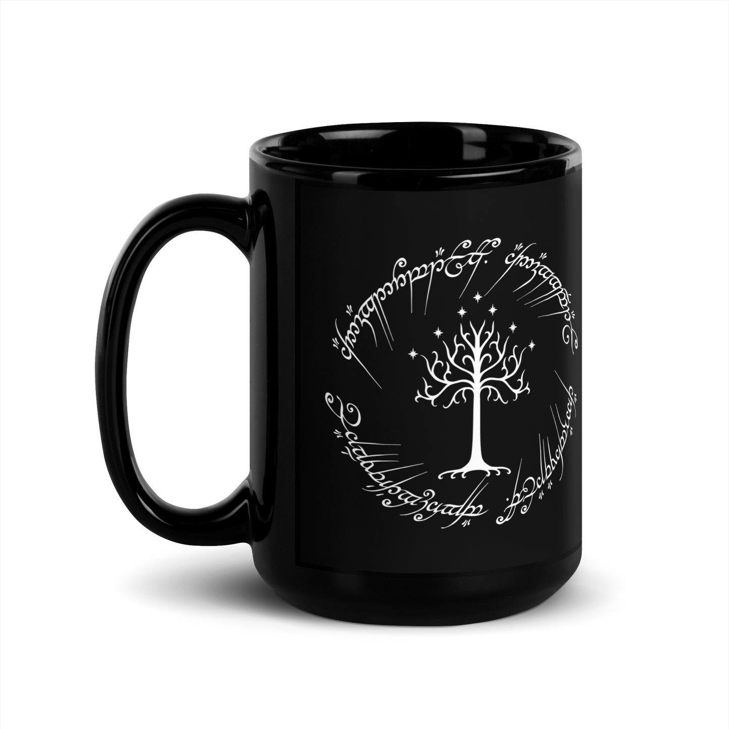 Lord Of The Rings Tree Of Gondor and One Ring Inscription Black Mug