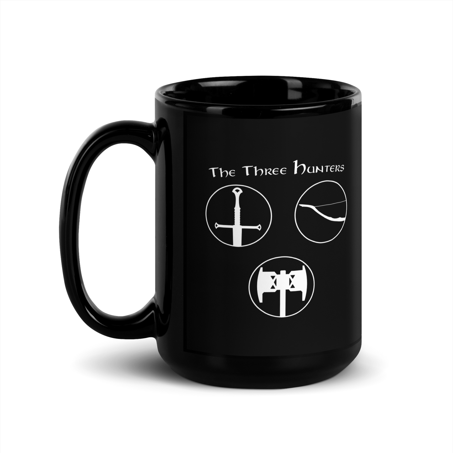 The Three Hunters Black Mug