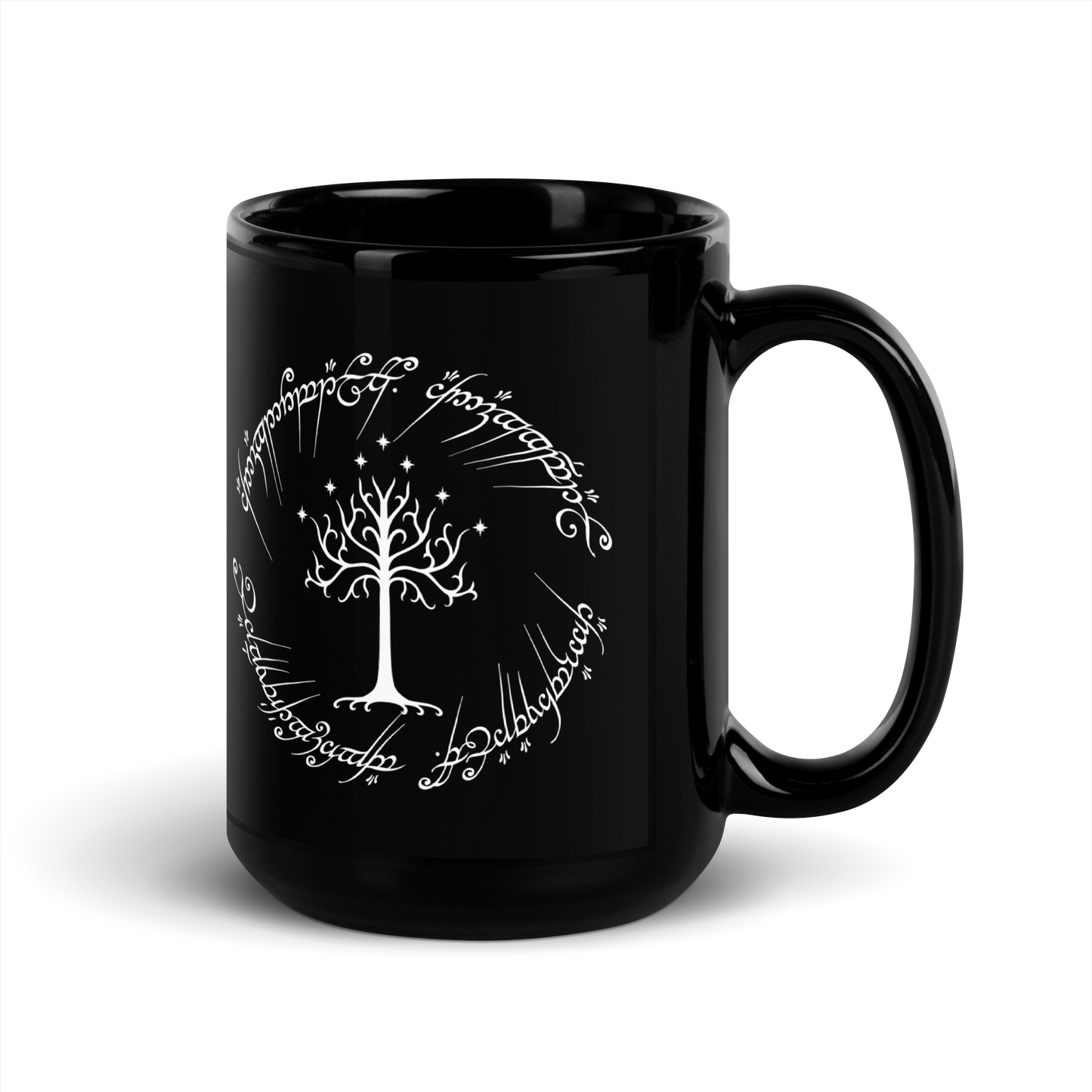 Lord Of The Rings Tree Of Gondor and One Ring Inscription Black Mug