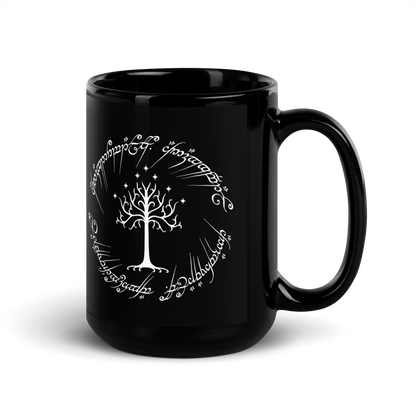 Lord Of The Rings Tree Of Gondor and One Ring Inscription Black Mug