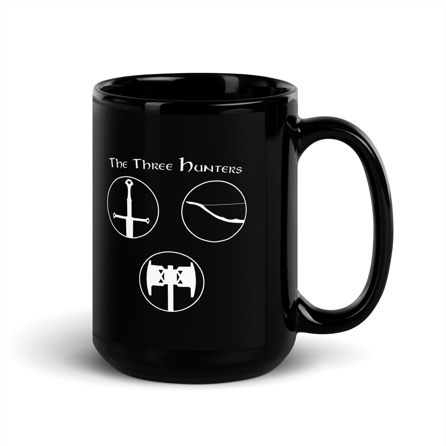 The Three Hunters Black Mug