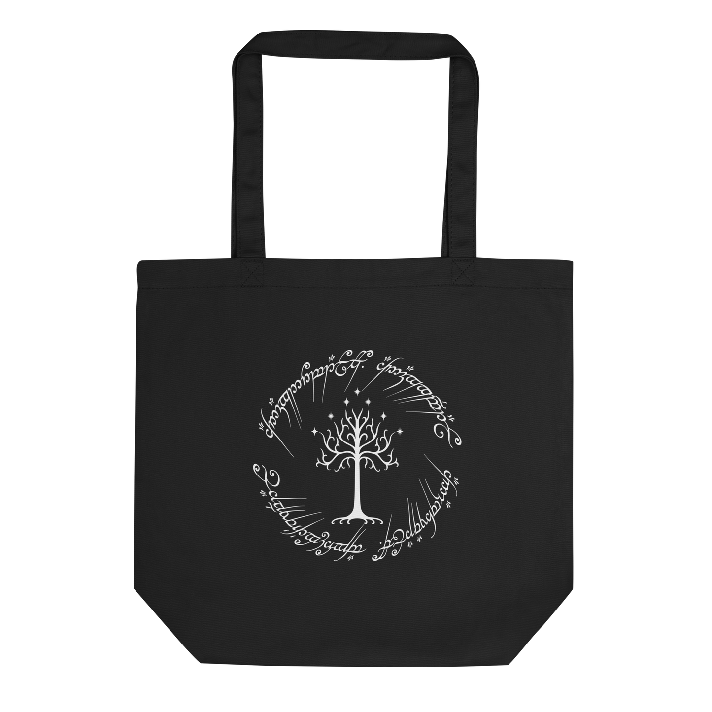 Lord Of The Rings Tree Of Gondor and One Ring Inscription Eco Tote Bag (White Edition)