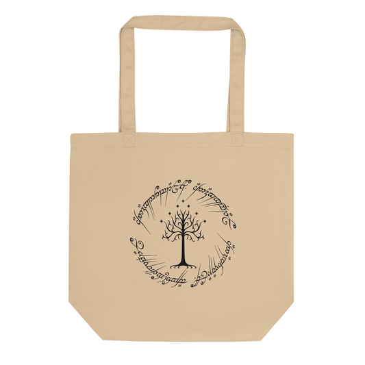 Lord Of The Rings Tree Of Gondor and One Ring Inscription Eco Tote Bag (Black Edition)