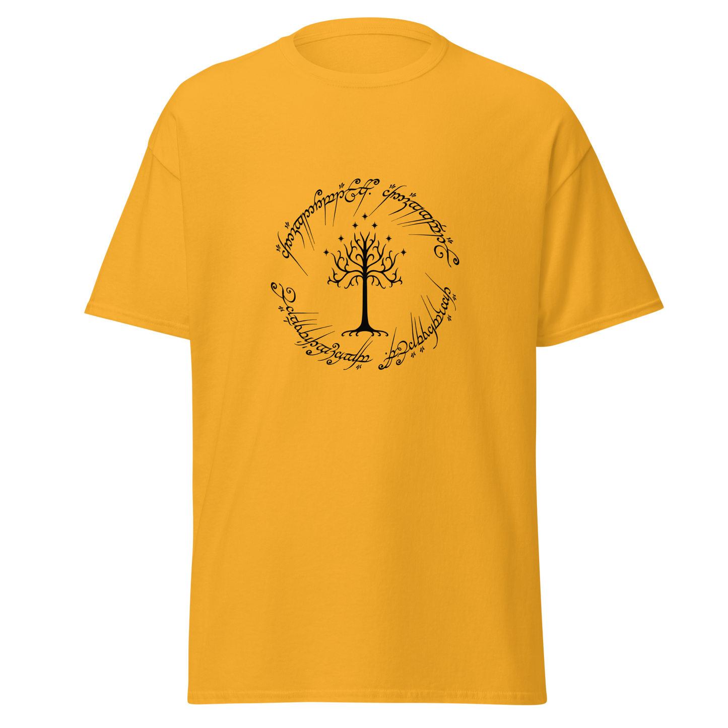 Lord Of The Rings Tree Of Gondor and One Ring Inscription T-Shirt (Black Edition)