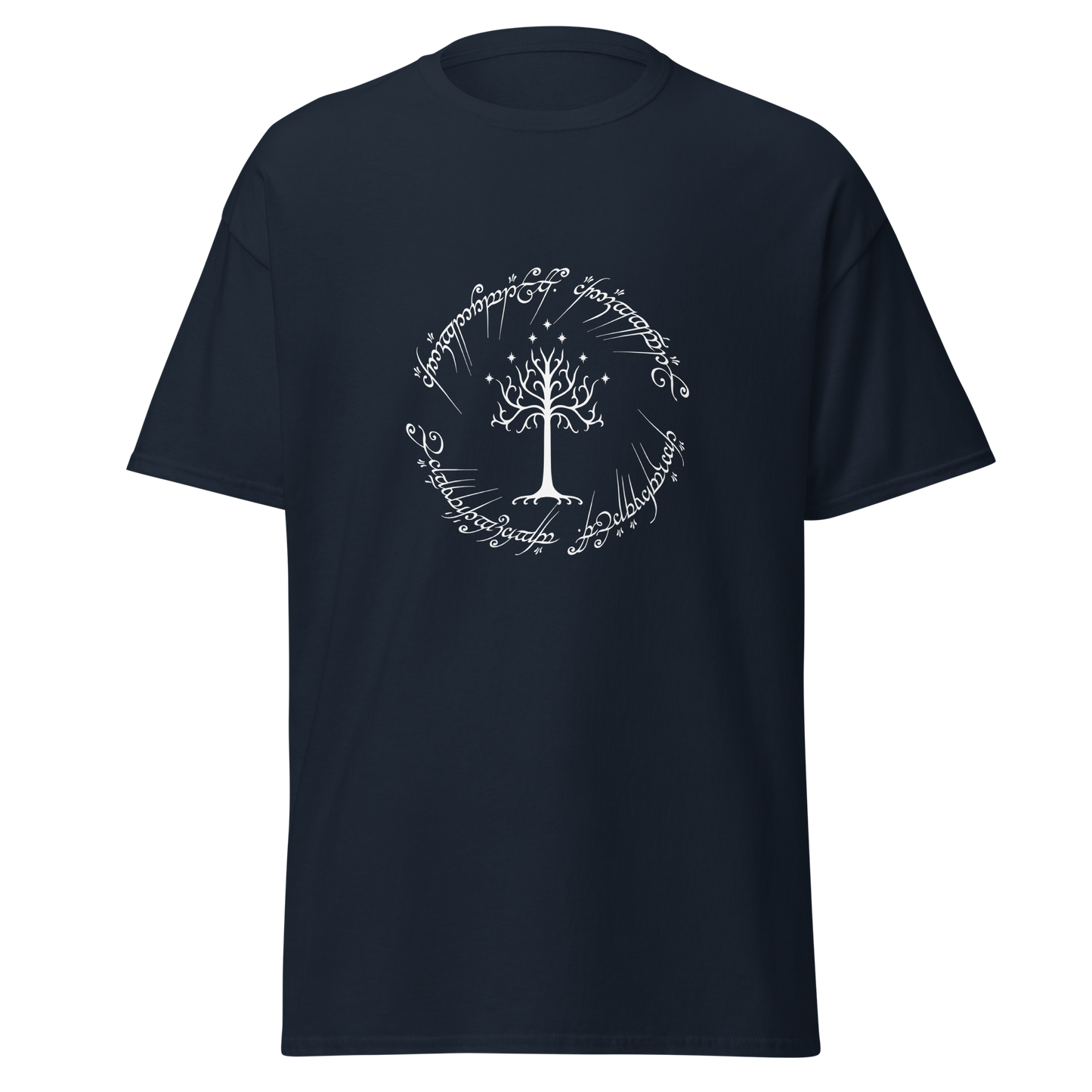 Lord Of The Rings Tree Of Gondor and One Ring Inscription T-Shirt (White Edition)