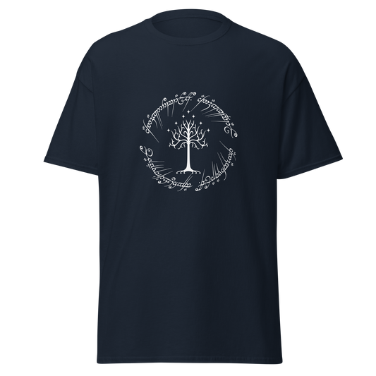 Lord Of The Rings Tree Of Gondor and One Ring Inscription T-Shirt (White Edition)