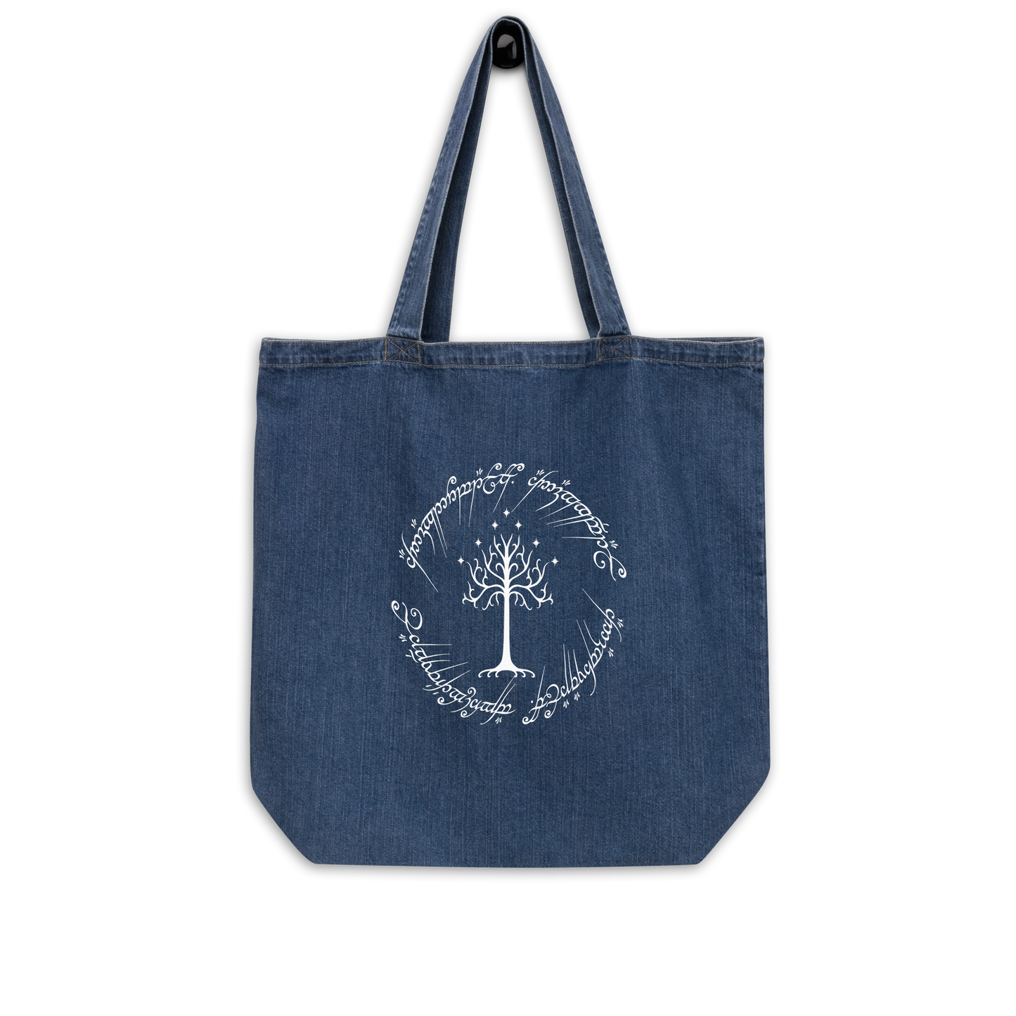 Lord Of The Rings Tree Of Gondor and One Ring Inscription Eco Tote Bag (White Edition)