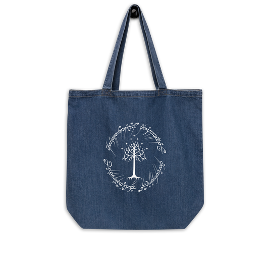 Lord Of The Rings Tree Of Gondor and One Ring Inscription Eco Tote Bag (White Edition)