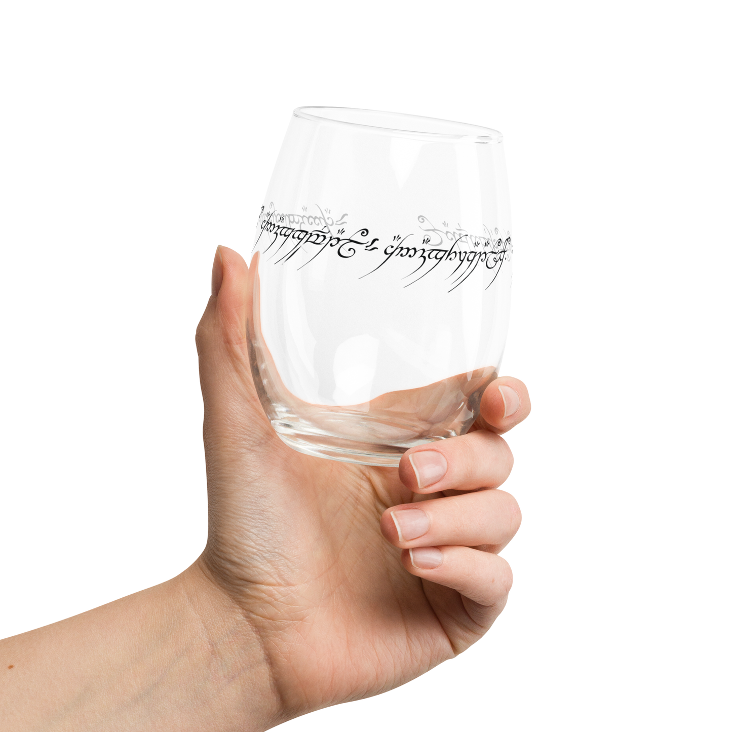 One Ring Inscription Stemless wine glass